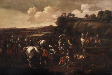 El descanso después de la batalla con un cirujano atendiendo a un guerrero